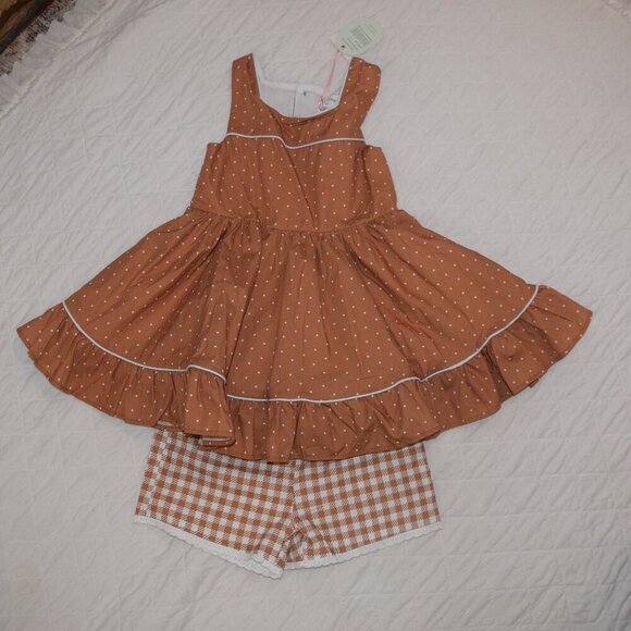 Sweet Honey Other - NWT SWEET HONEY Golden Honey Check Polka Dot Girls Ruffled Pocket Tunic Set 8Y